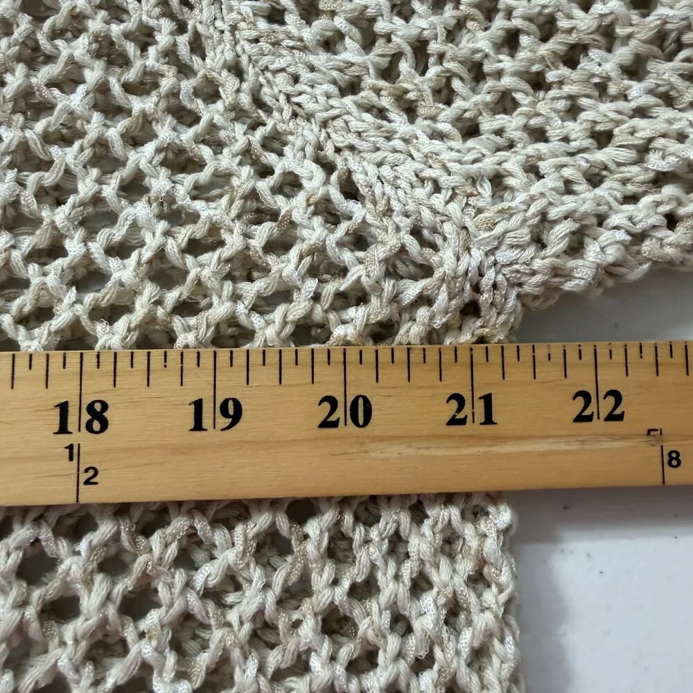 J Jill Open Crochet Knit Hooded Fringe Beige Cardigan Boho Hippie L - Picture 10 of 10